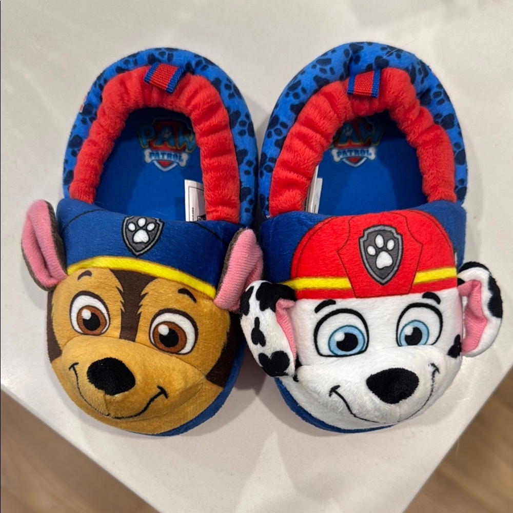 Paw Patrol Blue and Red Slippers with Character Faces